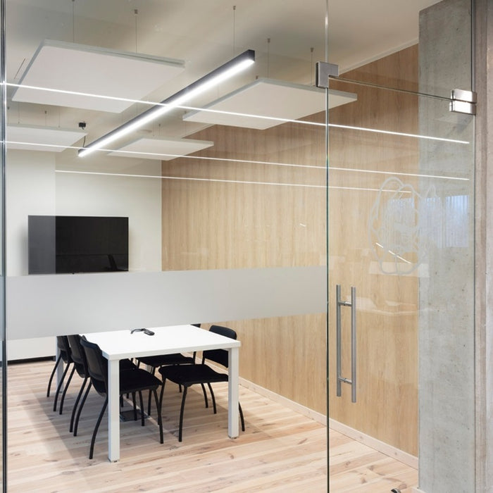 Modern office conference room with glass door