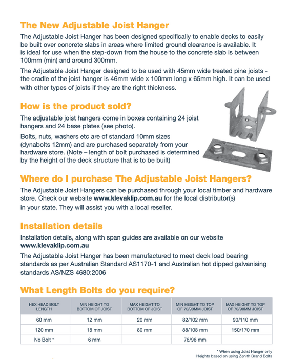 Adjustable Joist Support KIT (Aus/NZ) - Box of 16