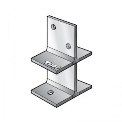 A hot-dip galvanised steel T-Blade extra heavy duty surface mount for post support, with multiple bolt holes.