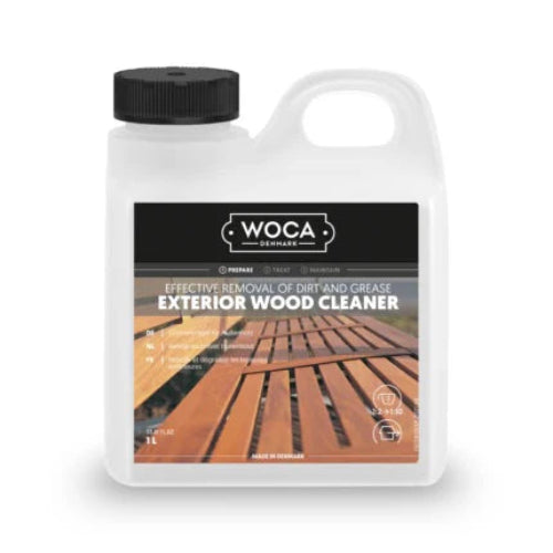 WOCA exterior wood cleaner bottle on a white background